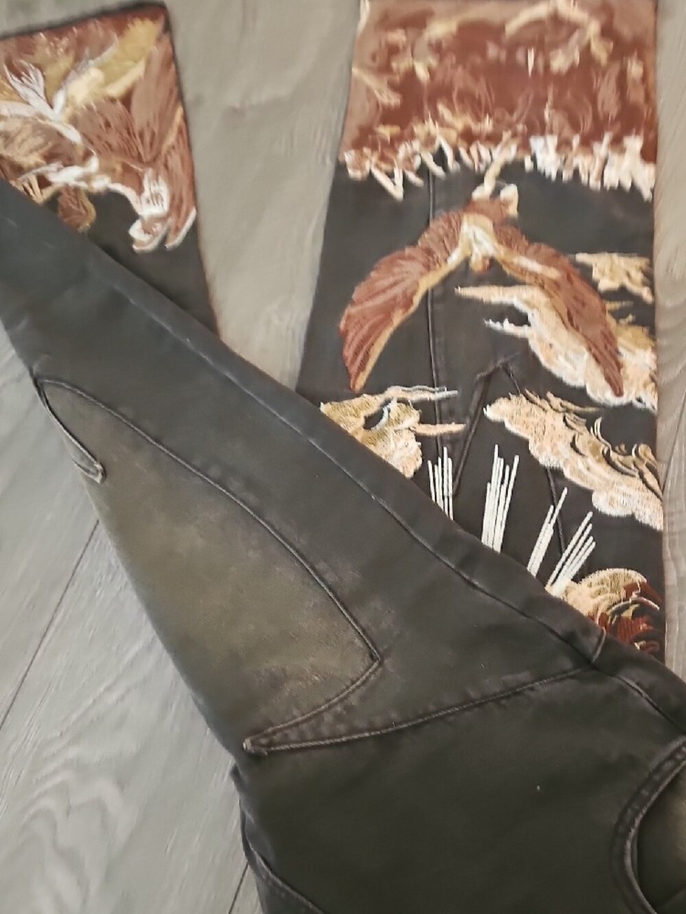 Jaded London Black Jeans with Brown & Tan Embroidered Angel Motif - Picture 4 of 5